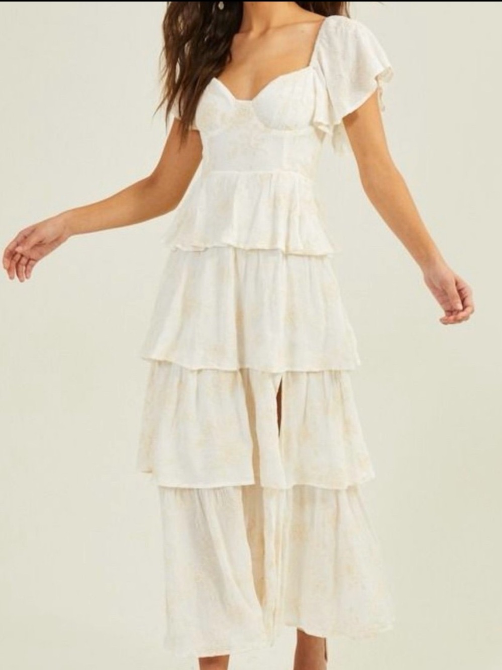 Altar'd State Cream Tiered Maxi Dress with Sweetheart Bodice